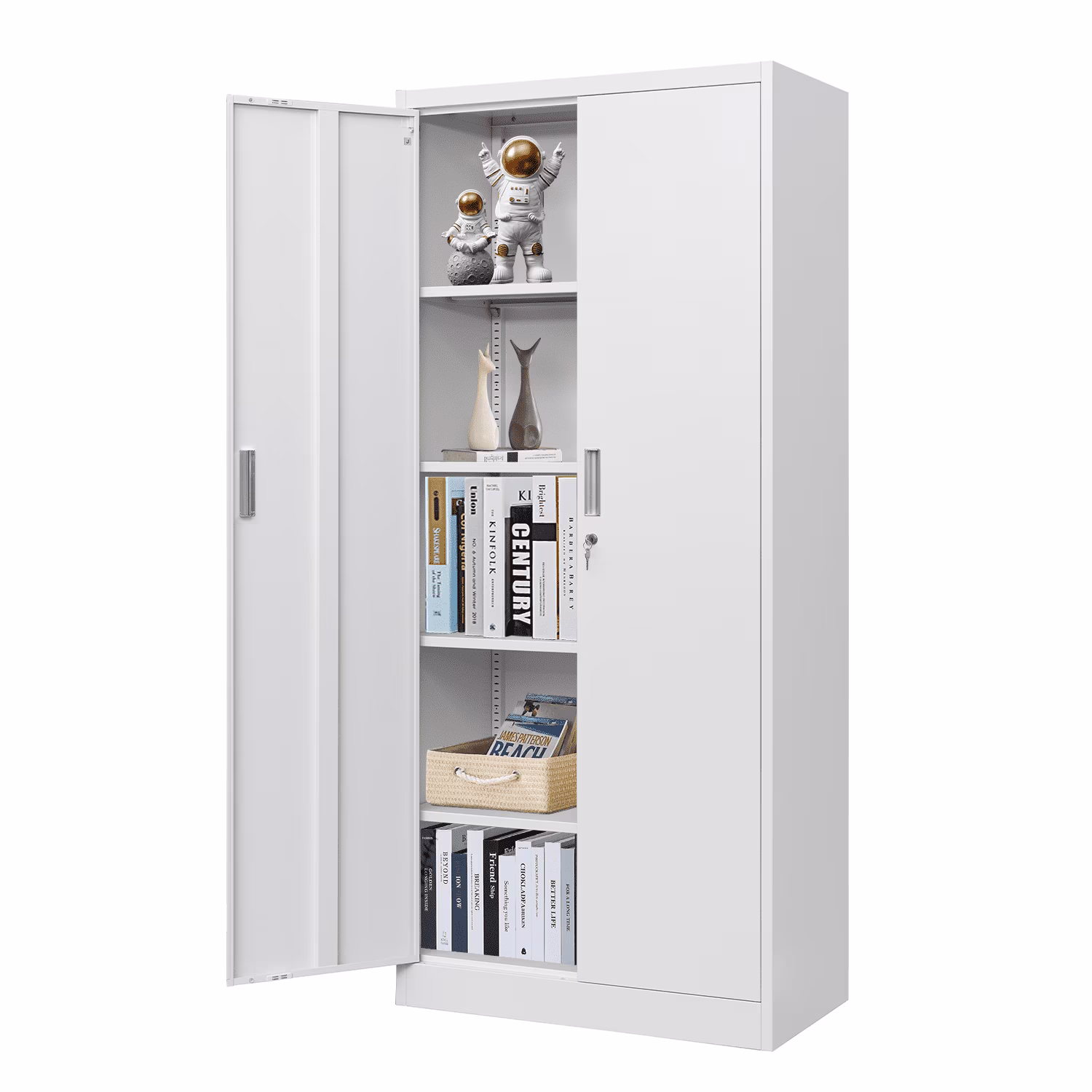 CJF Metal Storage Cabinet, 72" H Garage Storage Cabinet with Adjustable Shelves and Lockable Door, Classic Office Storage Cabinet for Home, School, Office, Garage (Black)