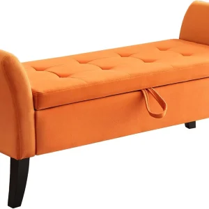 Furniliving Modern Storage Ottoman Bench, Sherpa Ottoman End of Bed Bench with Solid Wood Legs Upholstered Ottoman Benches with Storage Indoor Bench for Living Room with Rolled Arm, Entryway, White