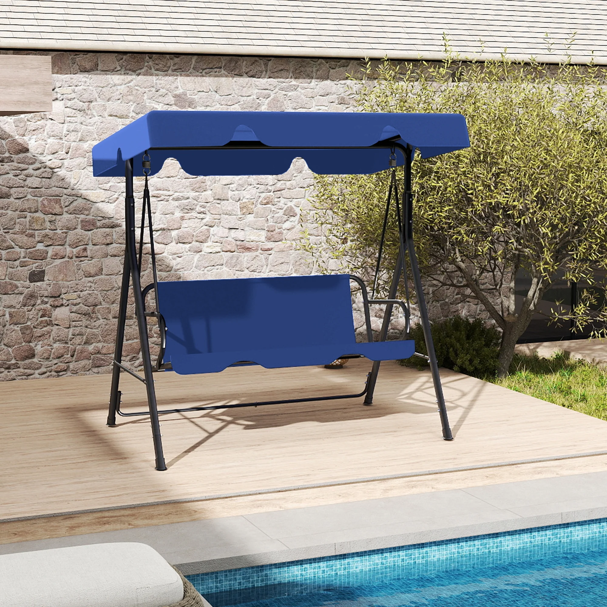 Melocadol 3 Seats Outdoor Porch Swing Glider, Patio Swing Chair with All Weather Covered Canopy and Rust Proof Heavy Duty Stand, for Garden, Lawn, or Backyard, Black