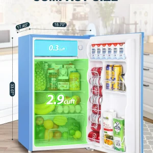 Upstreman 3.2 Cu.Ft Mini Fridge with Freezer, Single Door Mini Fridge, Dorm Fridge, Adjustable Thermostat, Mini Refrigerator for Bedroom, Office, Dorm, Black-BR321