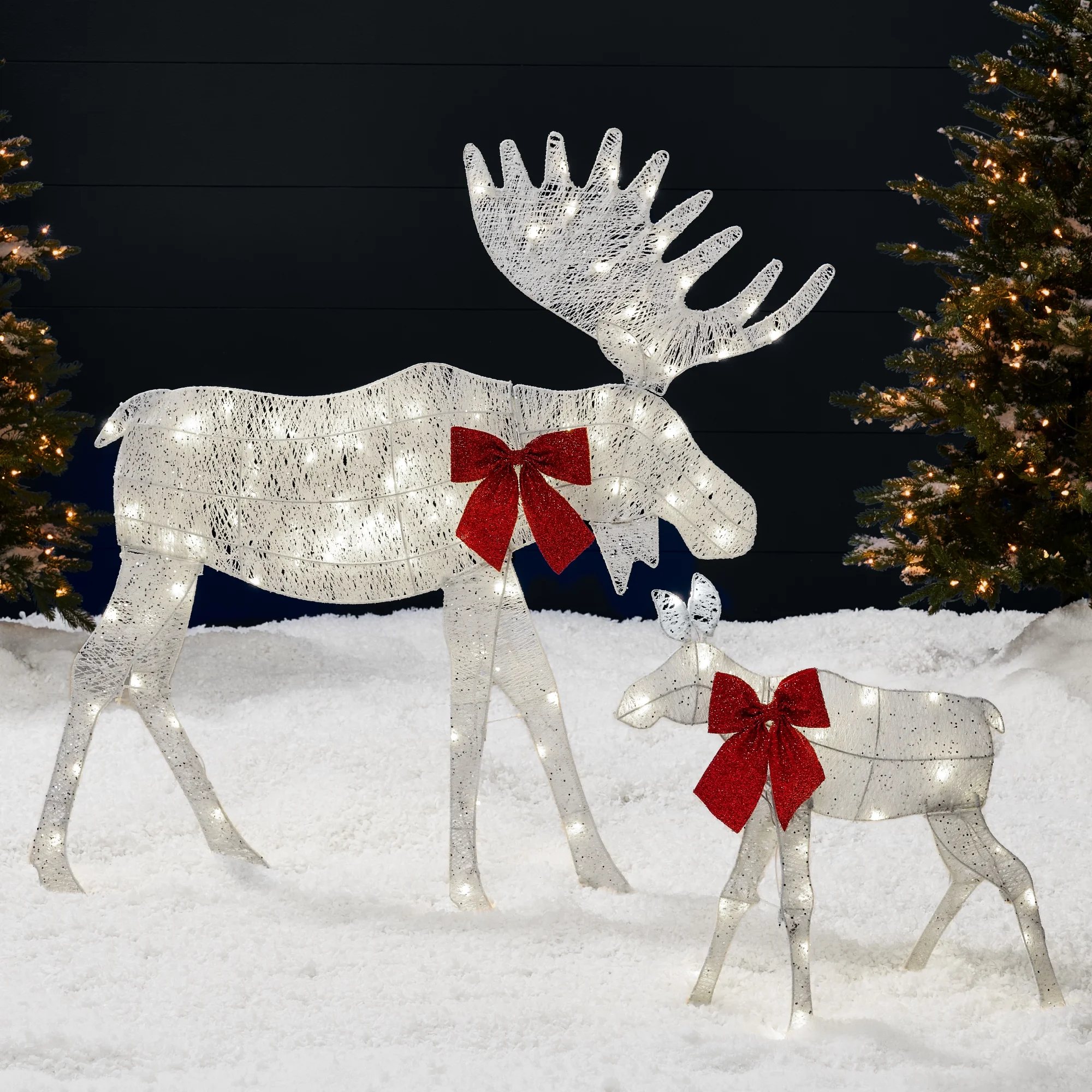 Best Choice Products 4ft 2-Piece Lighted 2D Christmas Moose Set Outdoor Decor w/ 125 LED Lights, Stakes - Rattan
