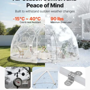 VEVOR Garden Dome Tent, 12 x 7.2 ft Outdoor Clear Bubble Tent for 4-7 Person, Weatherproof Geodesic Dome Greenhouse with Window, PVC Igloo Tents for Backyard Patios Camping Party Wedding