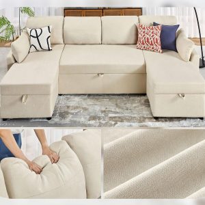 VanAcc Sofa Bed, Sleeper Sofa with Storage Chaise 2 in 1 Pull Out Couch Living Room