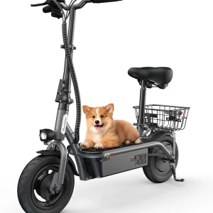 iScooter electric scooter with seat, 37/21 mile range, 28/19/15.6 mph top speed, dual suspension scooter with basket