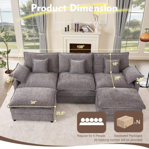 108 Inch U Shape Sofa Sectional Sofa Comfortable Cloud Sofa with Removable Footstool
