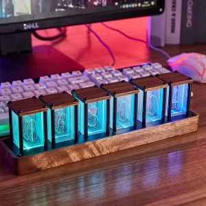Nixie Tube Clock Electronic LED Glow mulation Retro Modern Wooden Alarm Clock USB Powered Home Decoration Gift