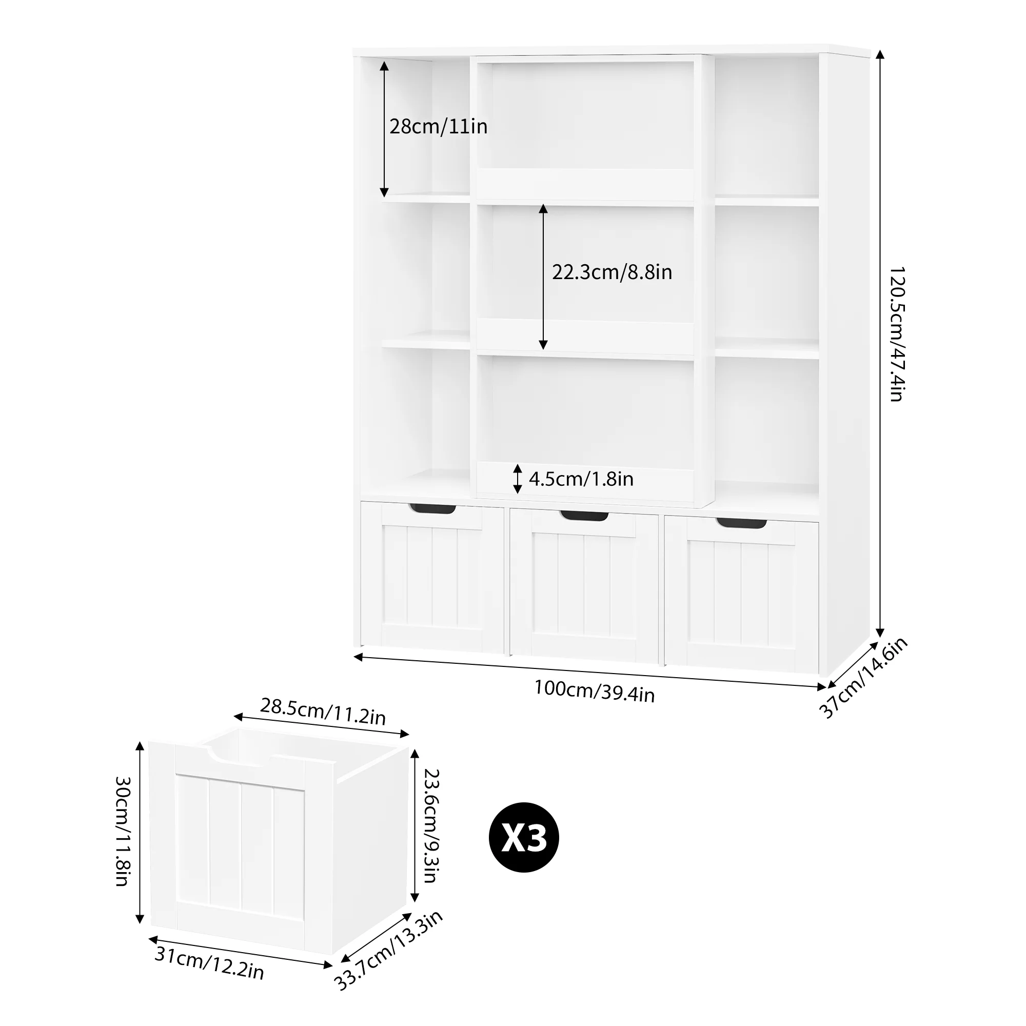 Homfa 6 Cube Toy Storage, Cube Organizer with Sliding Rack, 3 Drawer Kids Bookcase and Bookshelf, White