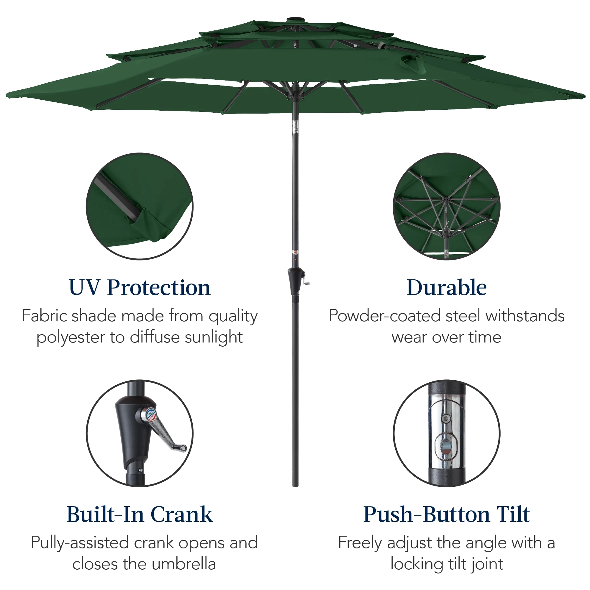 Best Choice Products 10ft 3-Tier Patio Umbrella, Market Sun Shade w/ Tilt Adjustment, Easy Crank - Red