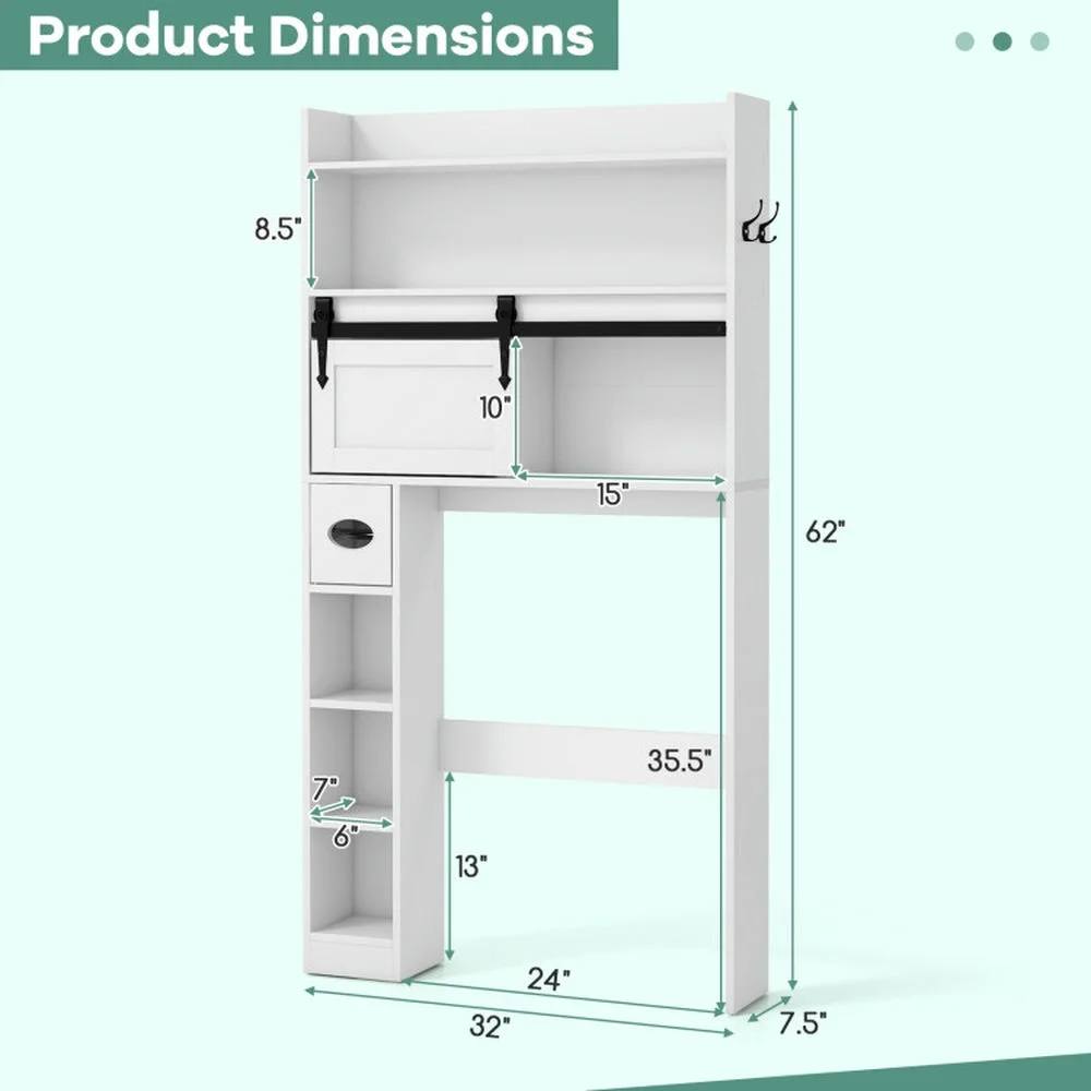 Topcobe Over The Toilet Storage Cabinet with Sliding Barn Door and Adjustable Shelves, Bathroom Furniture, Bathroom Shelves, White