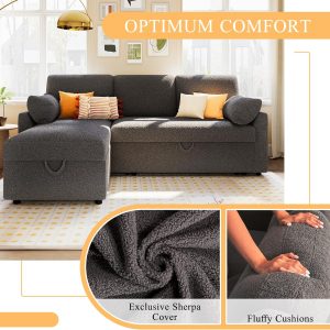 VanAcc Sofa Bed, Sleeper Sofa with Storage Chaise 2 in 1 Pull Out Couch Living Room