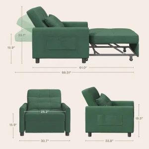3-in-1 Adjustable Sleeper Sofa Bed, Pull Out Chair Sofa, Convertible Folding Bed for Living Room