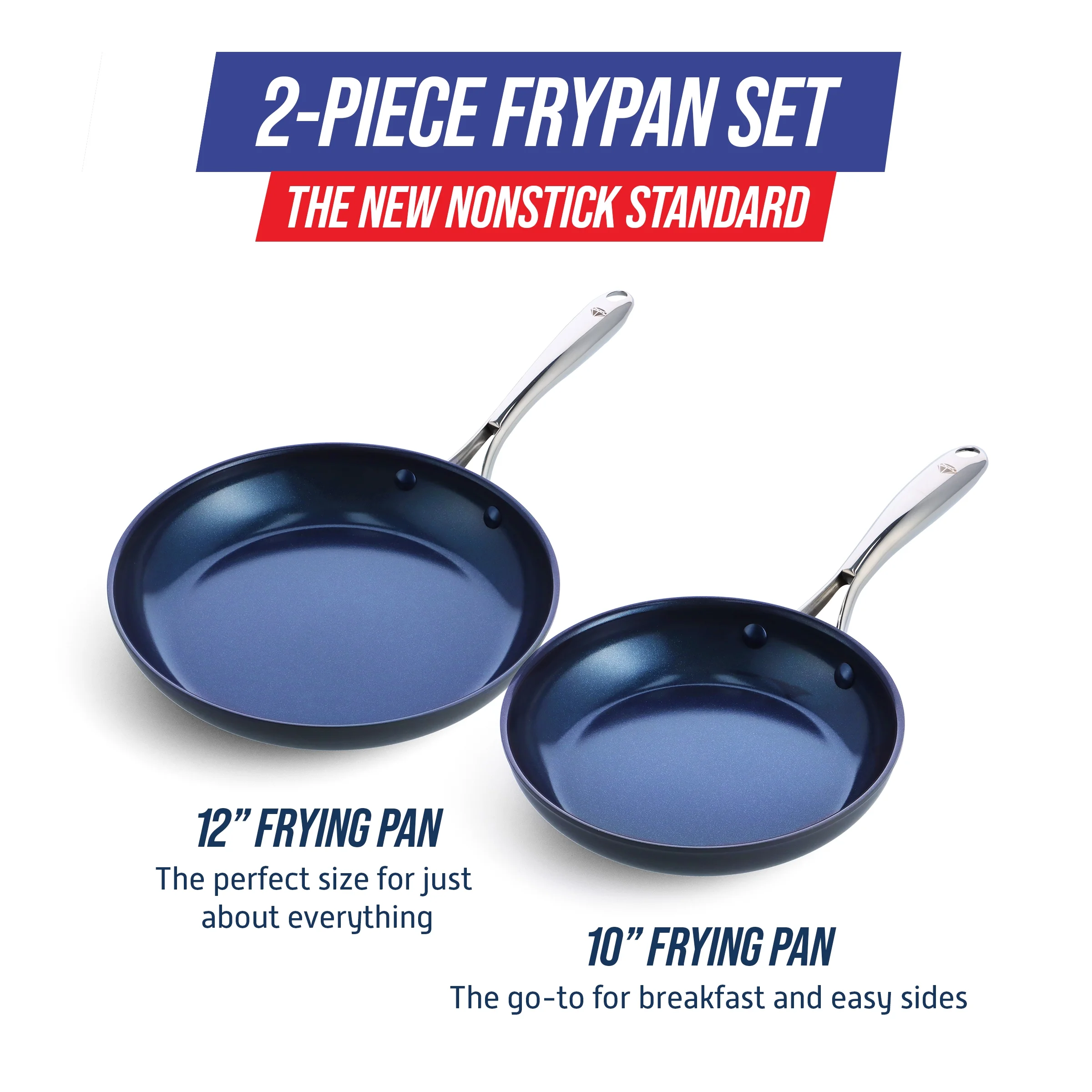 Blue Diamond Hard Anodized Toxin-Free Ceramic, Metal Utensil Safe Frying Pan Set, 10" and 12"