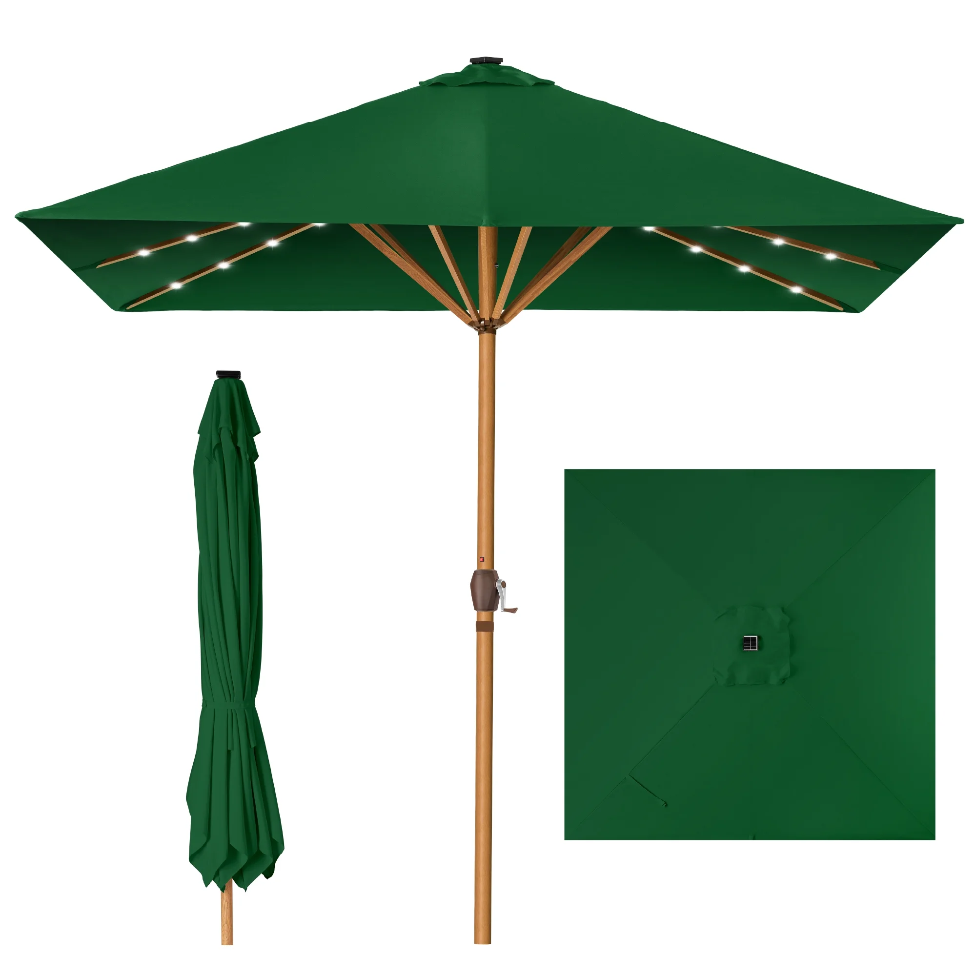 Best Choice Products 9ft Deep Square Solar LED Lighted Patio Umbrella w/ Woodgrain Pattern, UV-Resistant - Black