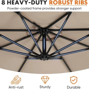 9.8FT Offset Patio Umbrella Hanging Cantilever Umbrella Outdoor Sun Shade with Easy Tilt Adjustment, 8 Ribs, UV Protection for Backyard, Lawn, Garden and Pool, Blue