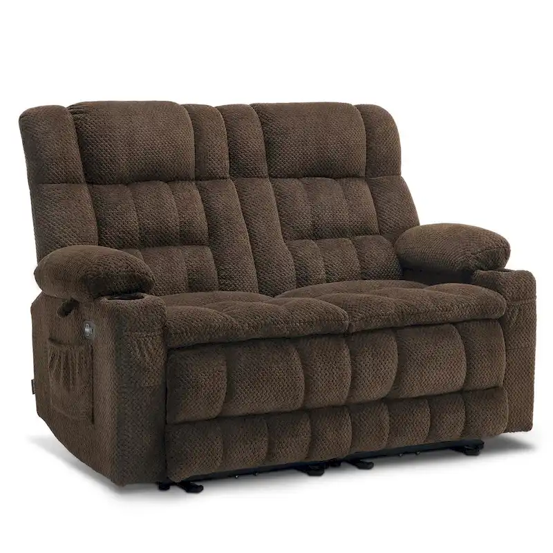 MCombo Power Loveseat Recliner, Electric Reclining Loveseat Sofa with Heat and Vibration, Cupholders, USB Charge Ports RS6314