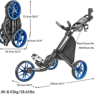 3Wheel Golf Push Cart - Golf Trolley Foldable Collapsible Lightweight Pushcart with Foot Brake - Easy to Open & Close