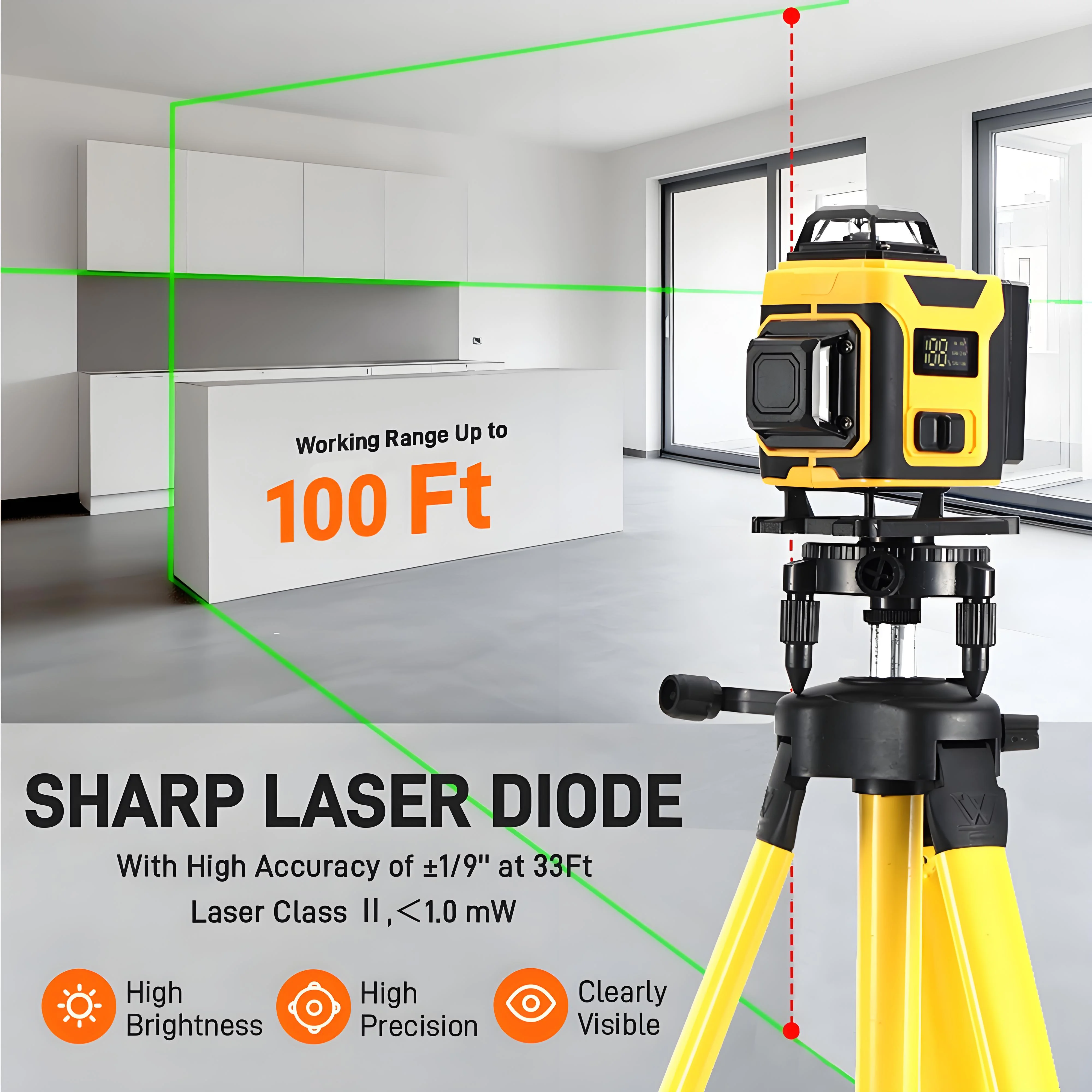 Laser Level,GOCHIFIX 16 Lines 4x360- Green Cross Laser Level Self Leveling with Tripod,Rotating Bracket,Remote Control,Lifting Platform,Rechargeable Battery and Storage Box