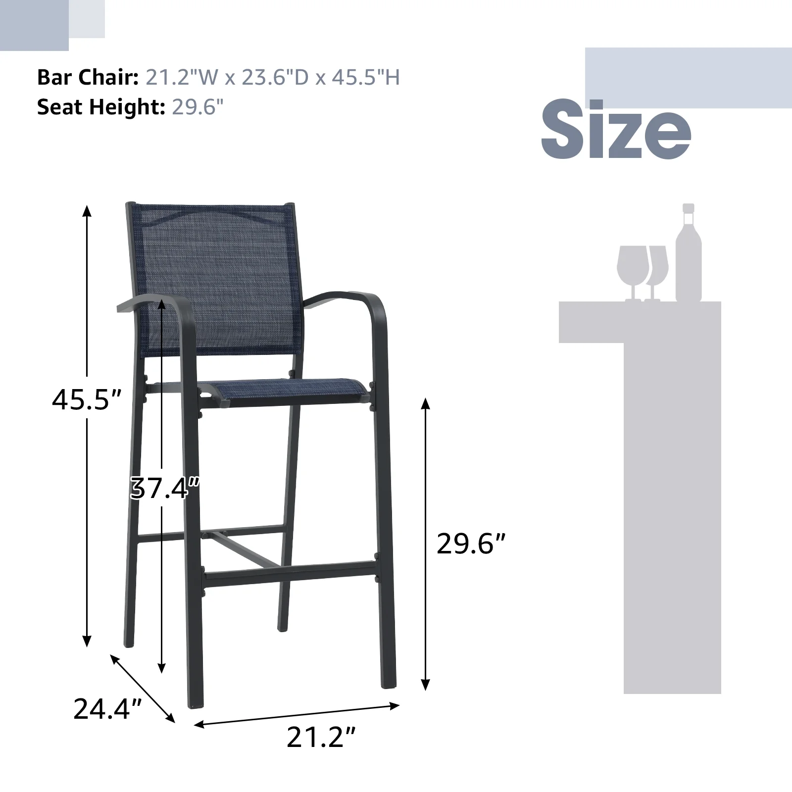 OC Orange-Casual Patio Bar Chair Set of 2, Outdoor & Indoor Bar Stools, All-Weather Aluminum Textile Fabric High Top Patio Dining Chairs, White