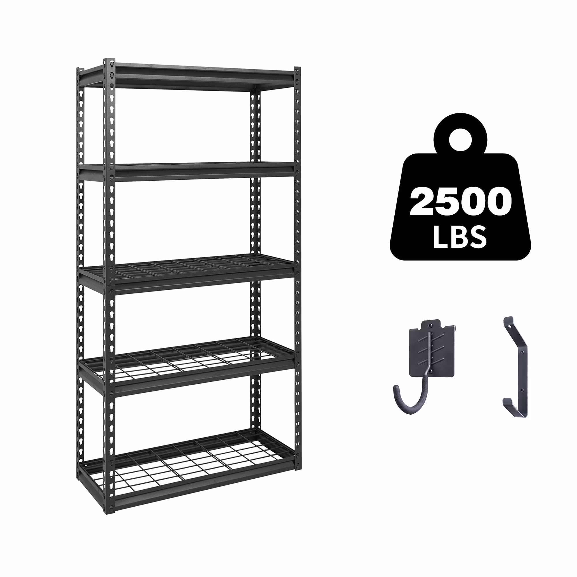 Shuntong The Atlas 60"H Heavy Duty Garage Shelving, 5-Tier Metal Shelving Unit, Adjustable Storage Rack, Industrial Strength Shelves for Heavy Tools and Equipment, Black, Load 2500 lbs