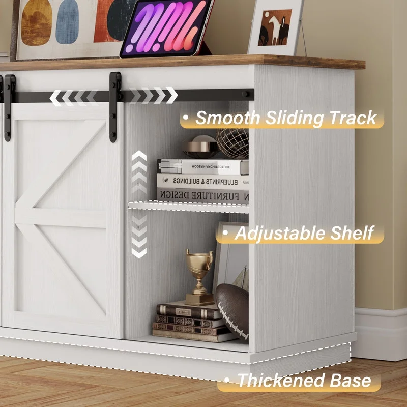Furmax 65 inch TV Stand Entertainment Center with Sliding Barn Doors and Storage,White