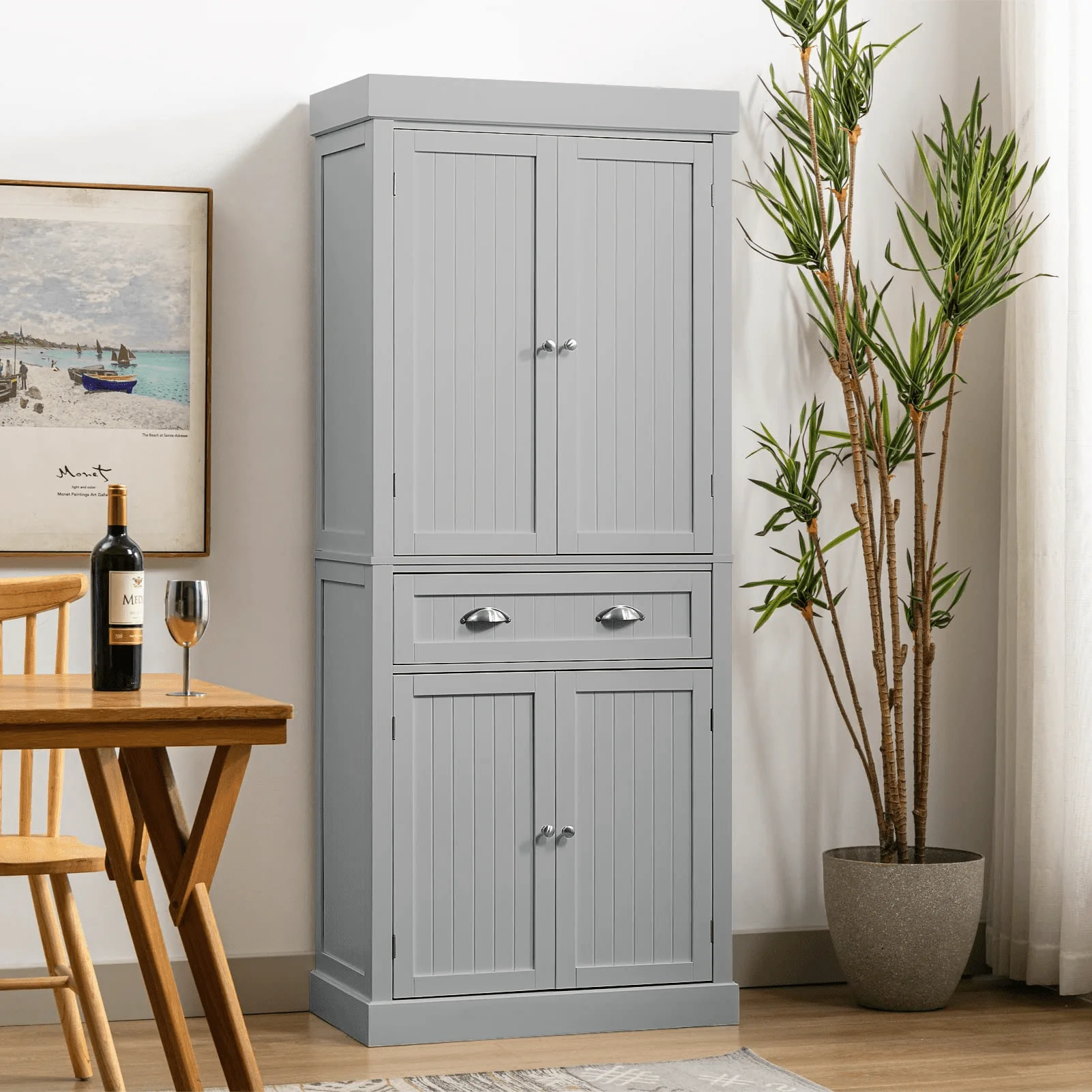 PWFE Kitchen Pantry Storage Cabinet, 72" Traditional Kitchen Pantry Cabinet, 6-Tier Freestanding Buffet Cupboards for Kitchen Storage(White)