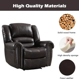CANMOV Leather Recliner Chair, Classic and Traditional Manual Recliner Chair with Comfortable Arms and Back Single Sofa for Living Room, Nut Brown