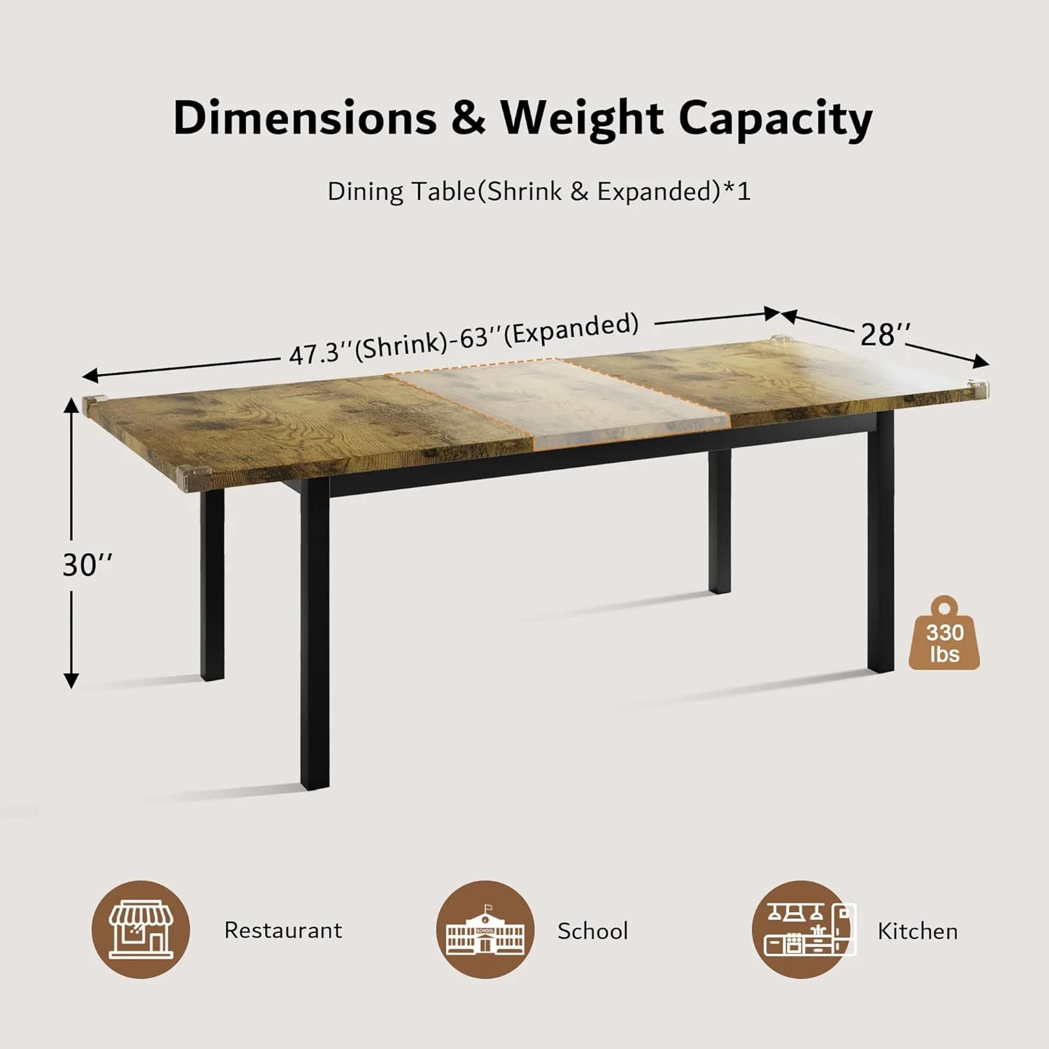 iPormis 63" Extendable Dining Table for 4-8, Square Wooden Dining Room Table with Metal Base, Modern Extendable Table for Small Kitchens, Dining Office Areas, Black