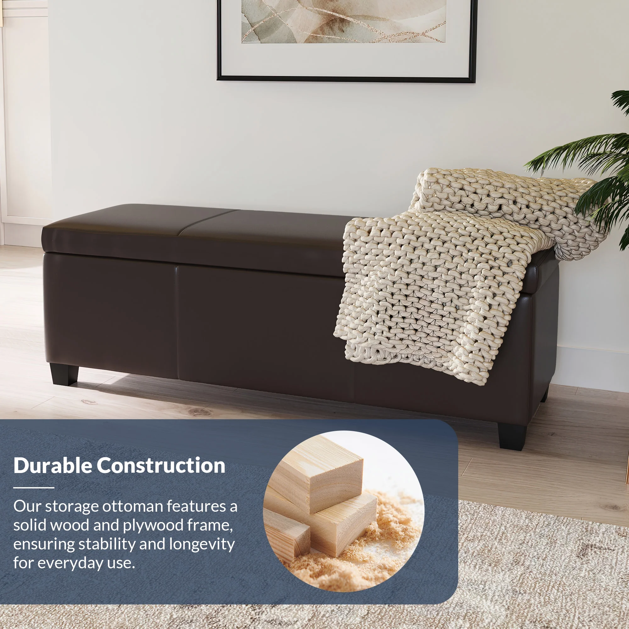 BELLEZE Storage Ottoman Bench Footstool - Amherst (Beige)