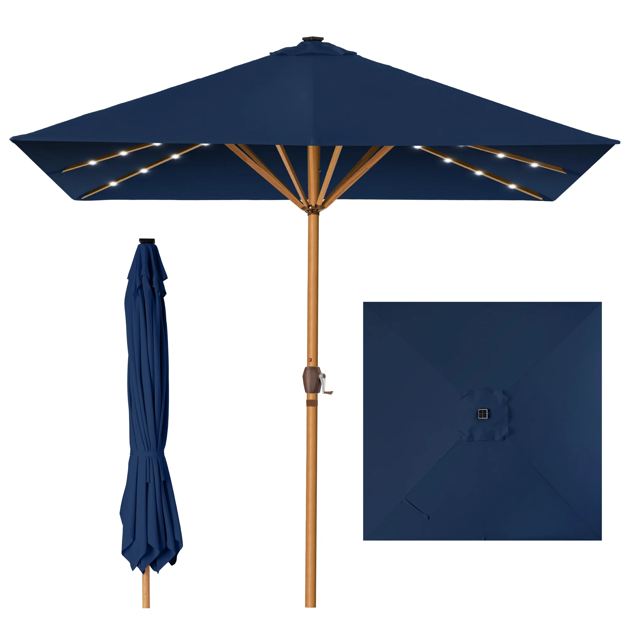 Best Choice Products 9ft Deep Square Solar LED Lighted Patio Umbrella w/ Woodgrain Pattern, UV-Resistant - Black