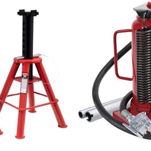 10-Ton Medium Height Pin Type Jack Stands, Pair, Red