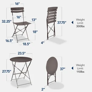 Best Choice Products 3-Piece Small Bistro Set, Folding Patio Furniture Set of 2 Chairs and Table - Black