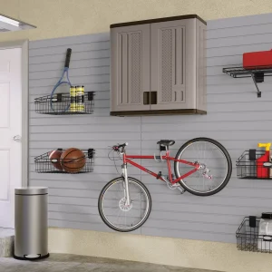 Suncast 30"W x 12"D x 30.25"H Resin Wall Garage Storage Cabinet, Platinum Metallic