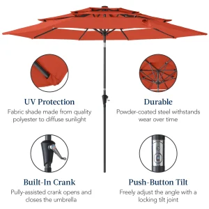 Best Choice Products 10ft 3-Tier Patio Umbrella, Market Sun Shade w/ Tilt Adjustment, Easy Crank - Red