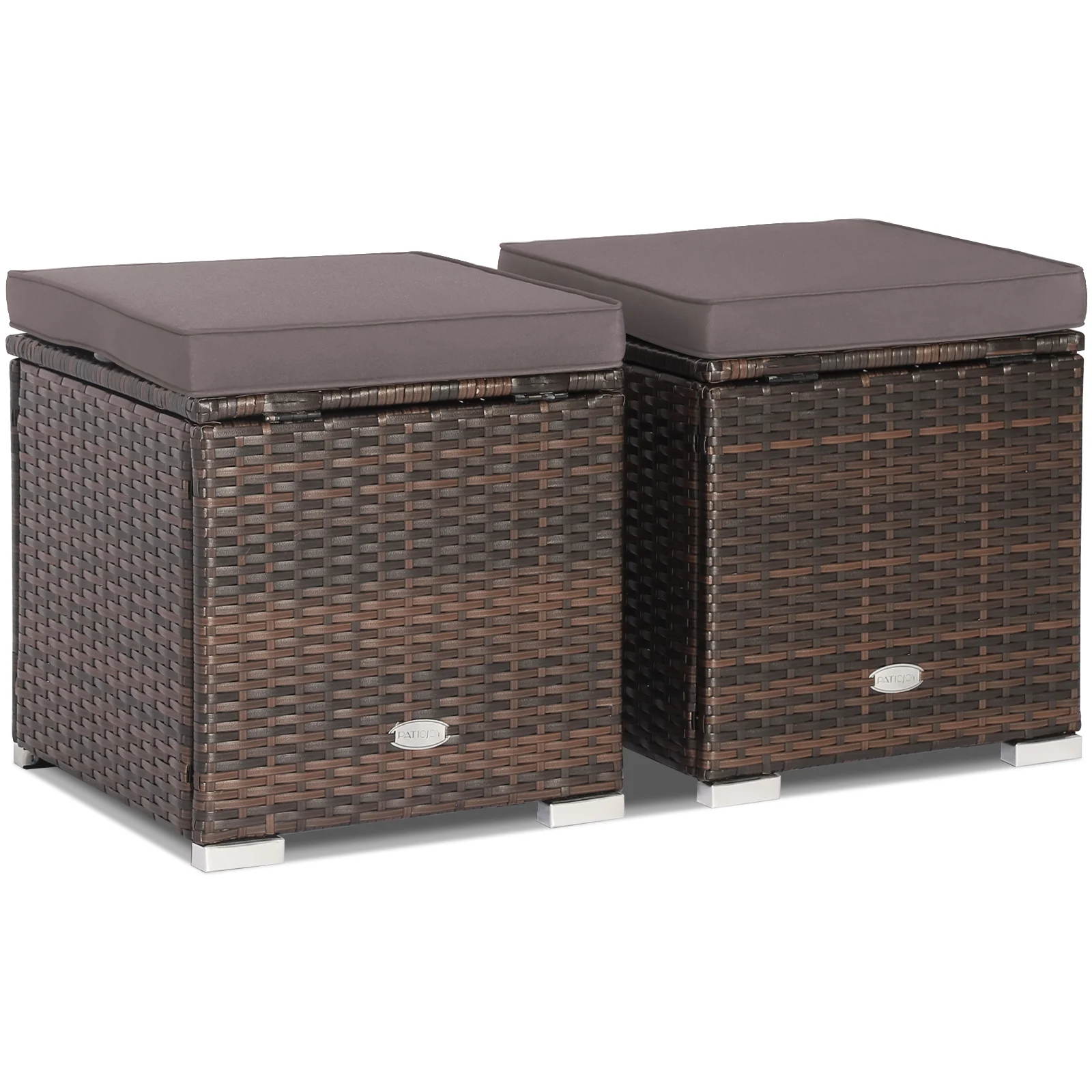 Costway 2PC Patio Rattan Ottoman Seat Side Table Storage Box Footrest Off White