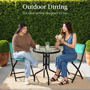 Best Choice Products 3-Piece Patio Bistro Dining Furniture Set w/ Glass Tabletop, Folding Chairs - Gray