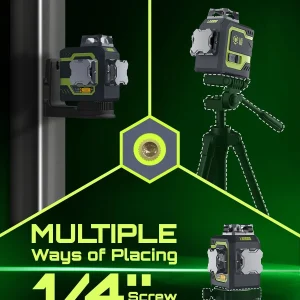 Laser Level 3x360- LASGOO with Remote Control, 2 Rechargeable Batteries, 100FT Range, 360- Magnetic Rotating Stand, IP54, 3Ds