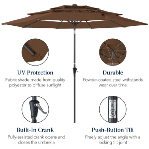 Best Choice Products 10ft 3-Tier Patio Umbrella, Market Sun Shade w/ Tilt Adjustment, Easy Crank - Red