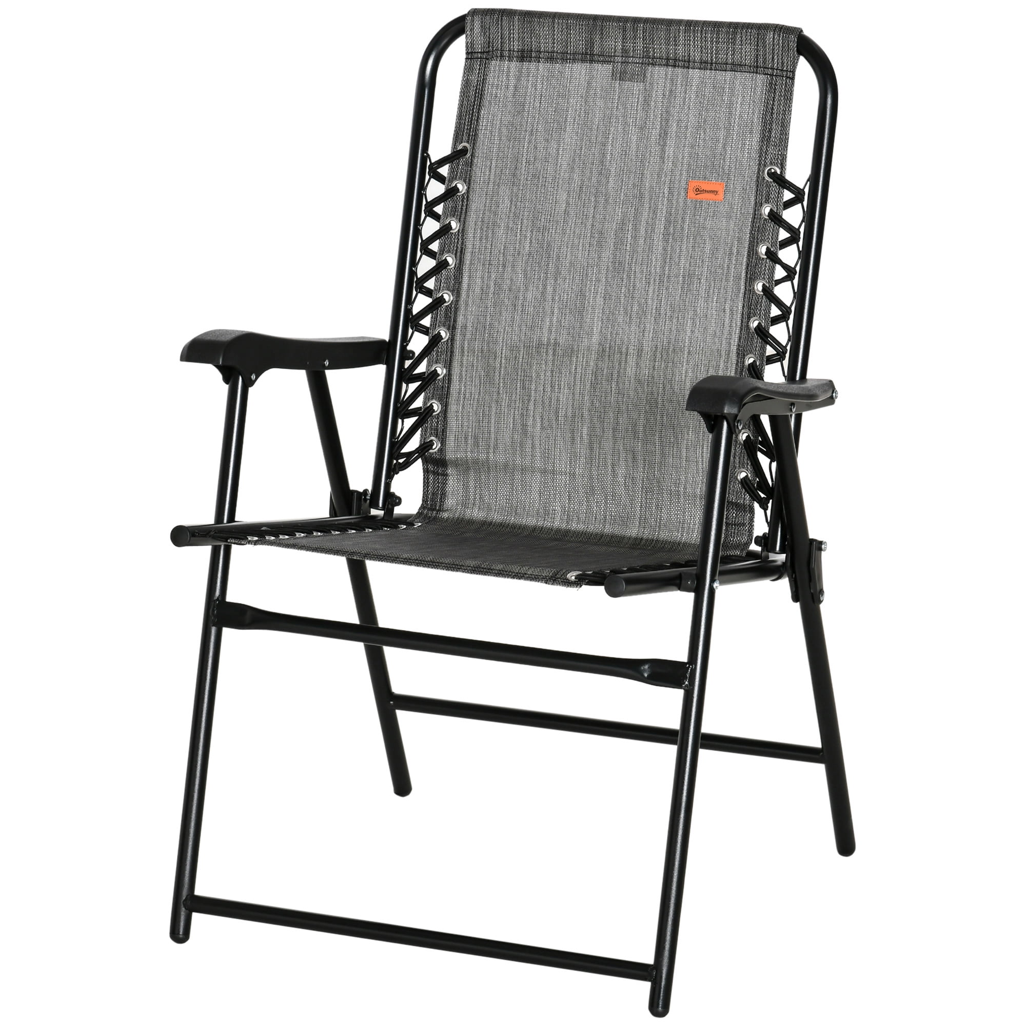 Outdoor Patio Folding Chair Portable Chair for Camping Lawn with Armrest Grey/Beige