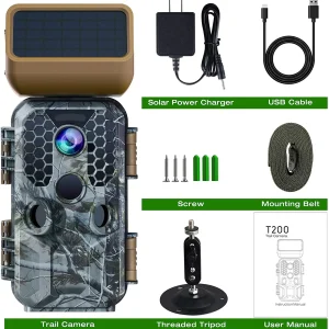 T200 4K 30MP Solar panel Trail Camera with WiFi Bluetooth