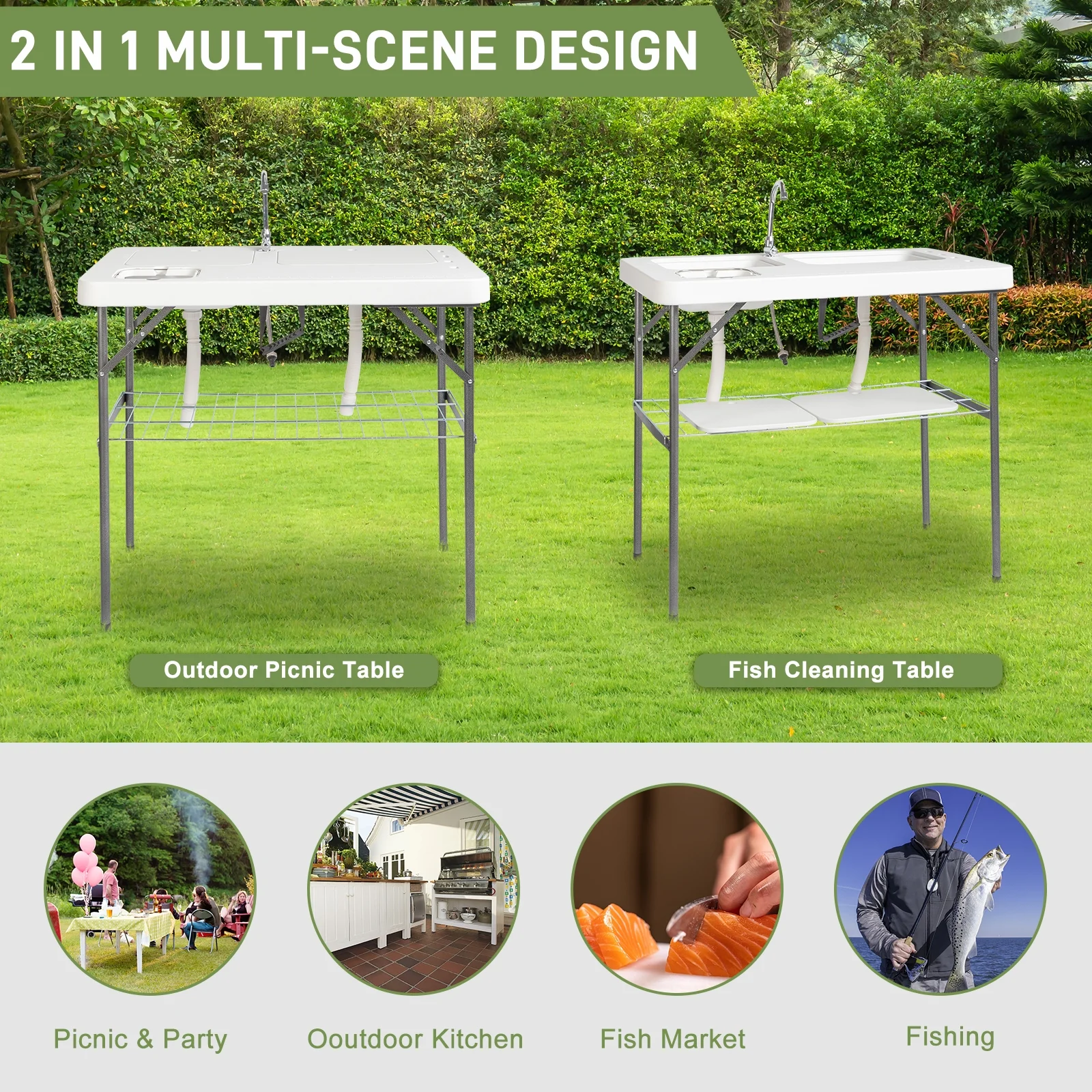 Ktaxon Portable Folding Table Fish Fillet Hunting Cleaning Cutting Camping Picnic with Sink Faucet