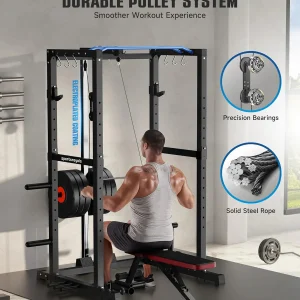 Sportsroyals Power Cage,1600lbs Multi-Function Power Rack with Adjustable Cable Crossover System and More Training Attachment, Weight Cage for Home Gym