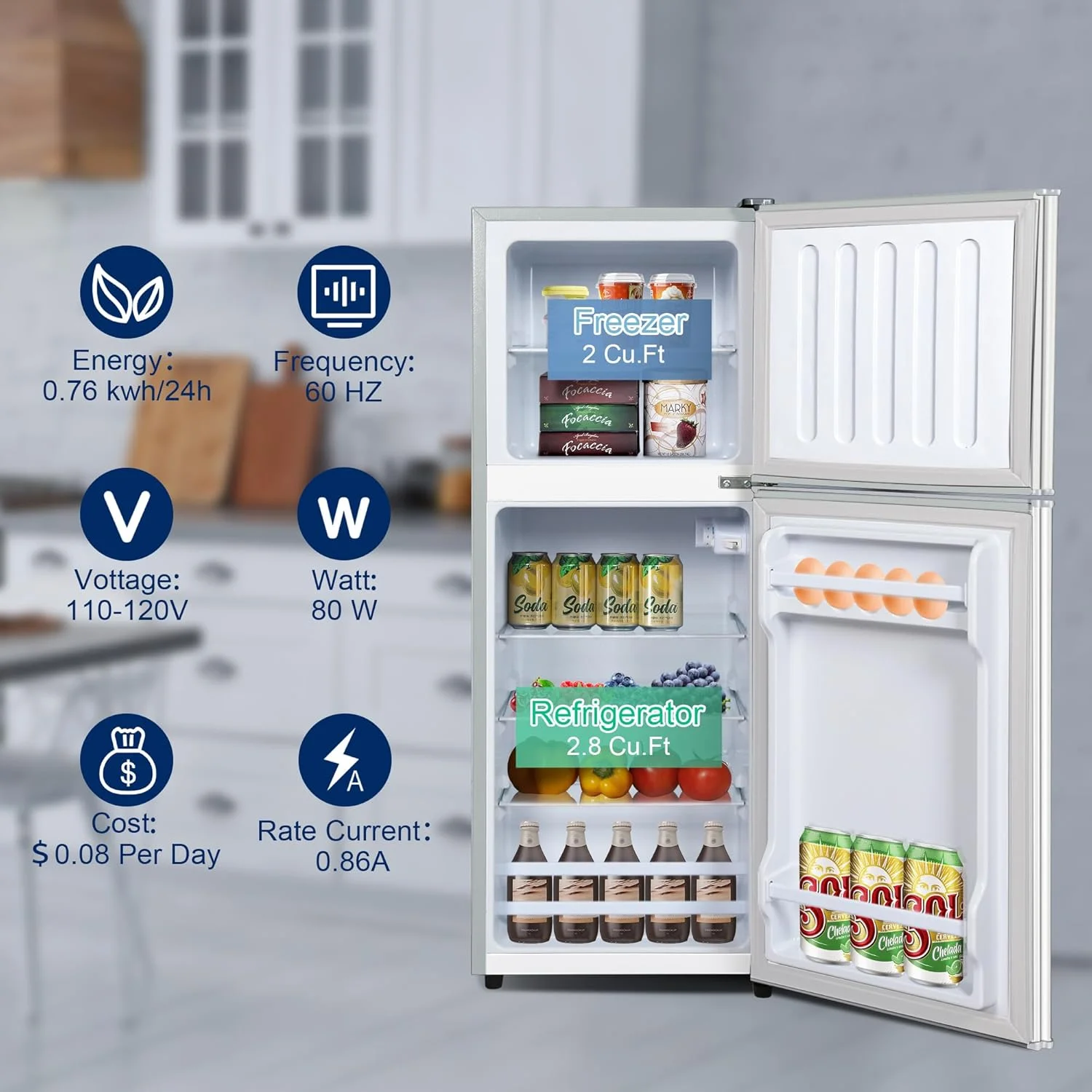 GGTB 4.8 Cu. Ft. Apartment Refrigerator with Freezer, Dorm Fridge with Adjustable Thermostat & Shelves, Mini Refrigerator Freezer for RV, Kitchen, Office, College, Black