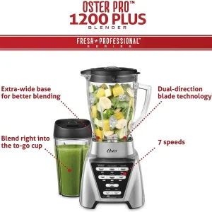 2025 Oster Blender | Pro 1200 with Glass Jar, 24-Ounce Smoothie Cup, Brushed Nickel