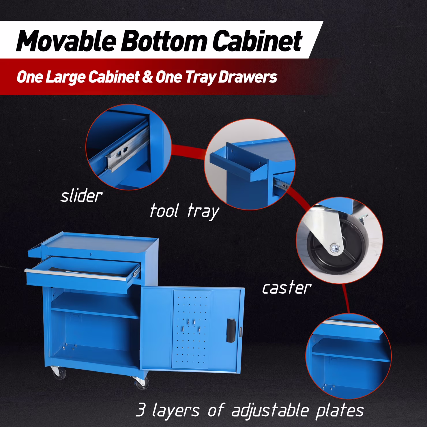Heavy-Duty Metal Tool Storage Cabinet 5-Drawer Rolling with Detachable Top Box, Lockable Wheels & Adjustable Shelves, Secure Locking Mechanism, Space-Saving Design for Garage Workshop & Home Use