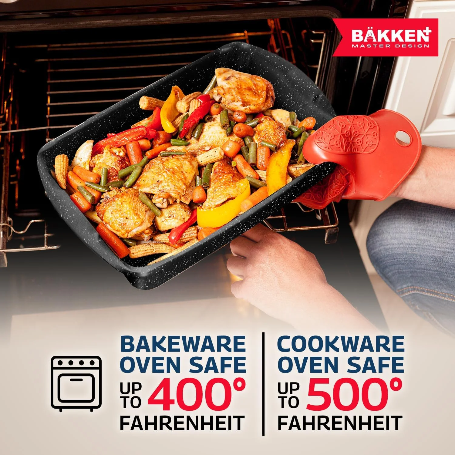 Bakken Master 38 Piece Granite Cookware and Bakeware Set -C Nonstick Granite Coating, Pots and Pans with Detachable Handles and Tempered Glass Lids, 6-piece Bakeware set, 12-piece Mixing Bowls,Brown