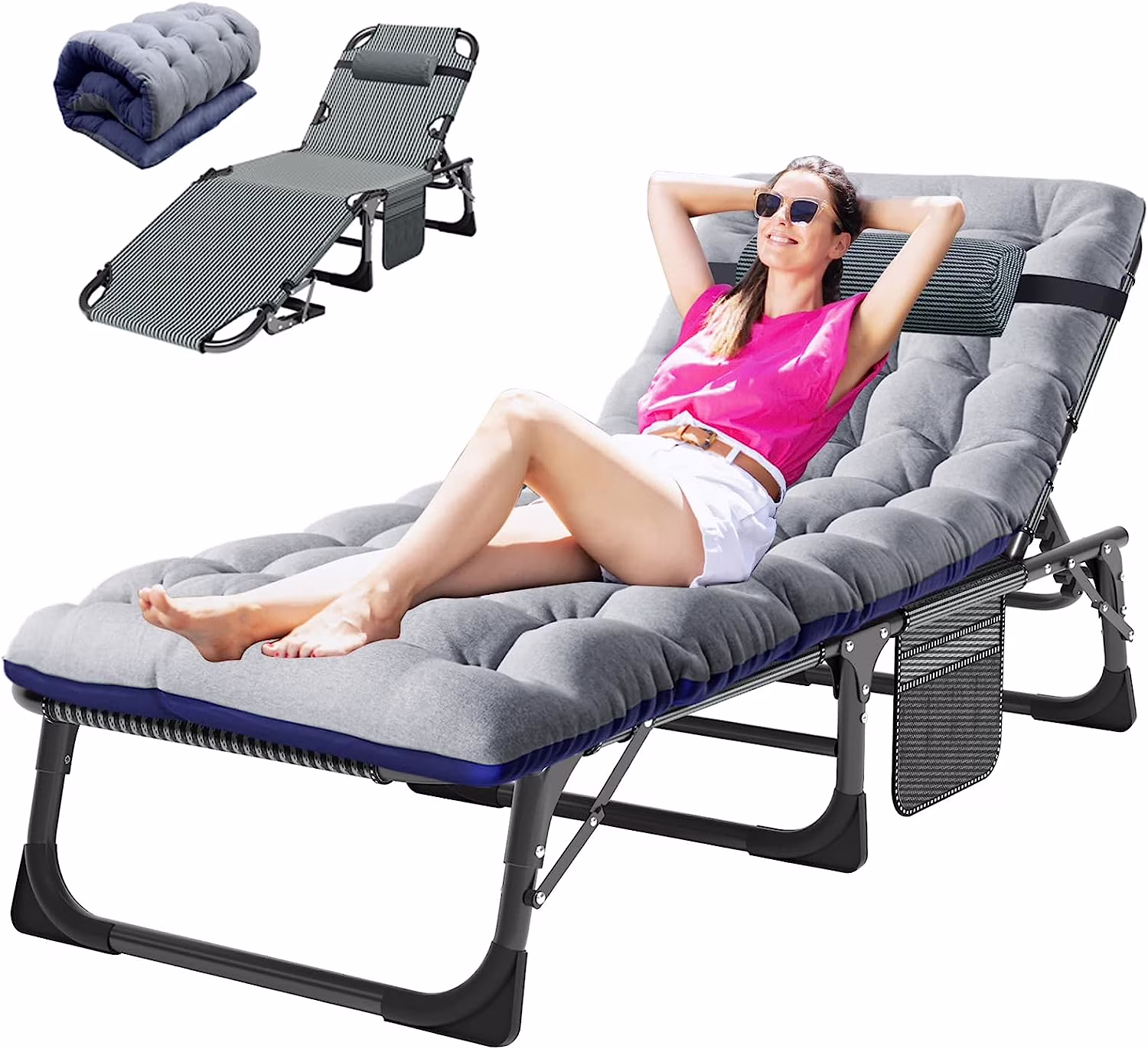 Slsy Folding Lounge Chair, 5-Position Adjustable Outdoor Reclining Chair, Folding Sleeping Bed Cot, Folding Chaise Lounge Chair for Pool Beach Patio Sunbathing