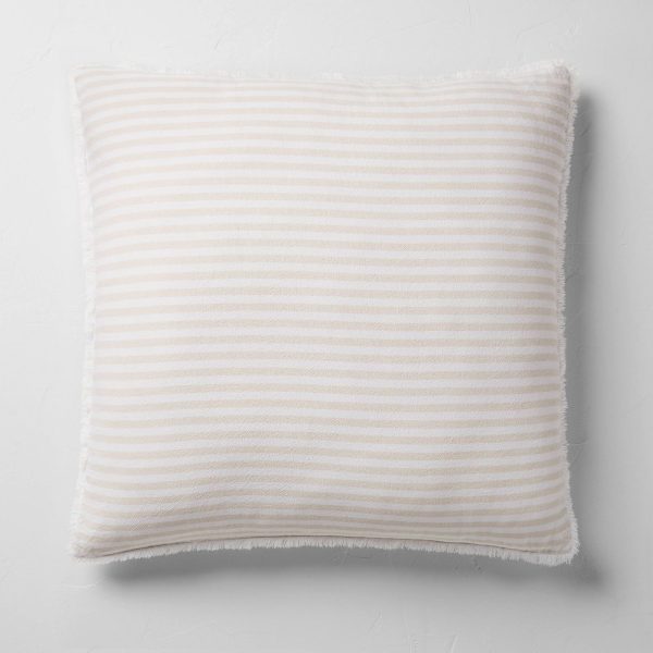Euro 26''x26'' Heavyweight Linen Blend Stripe Throw Pillow Natural - Casaluna