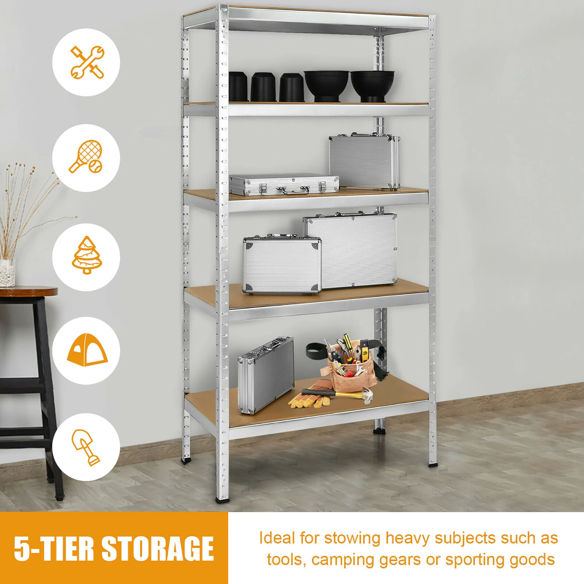 Costway 72'' Heavy Duty Steel 5 Level Garage Shelf Storage Adjustable Shelves Silver