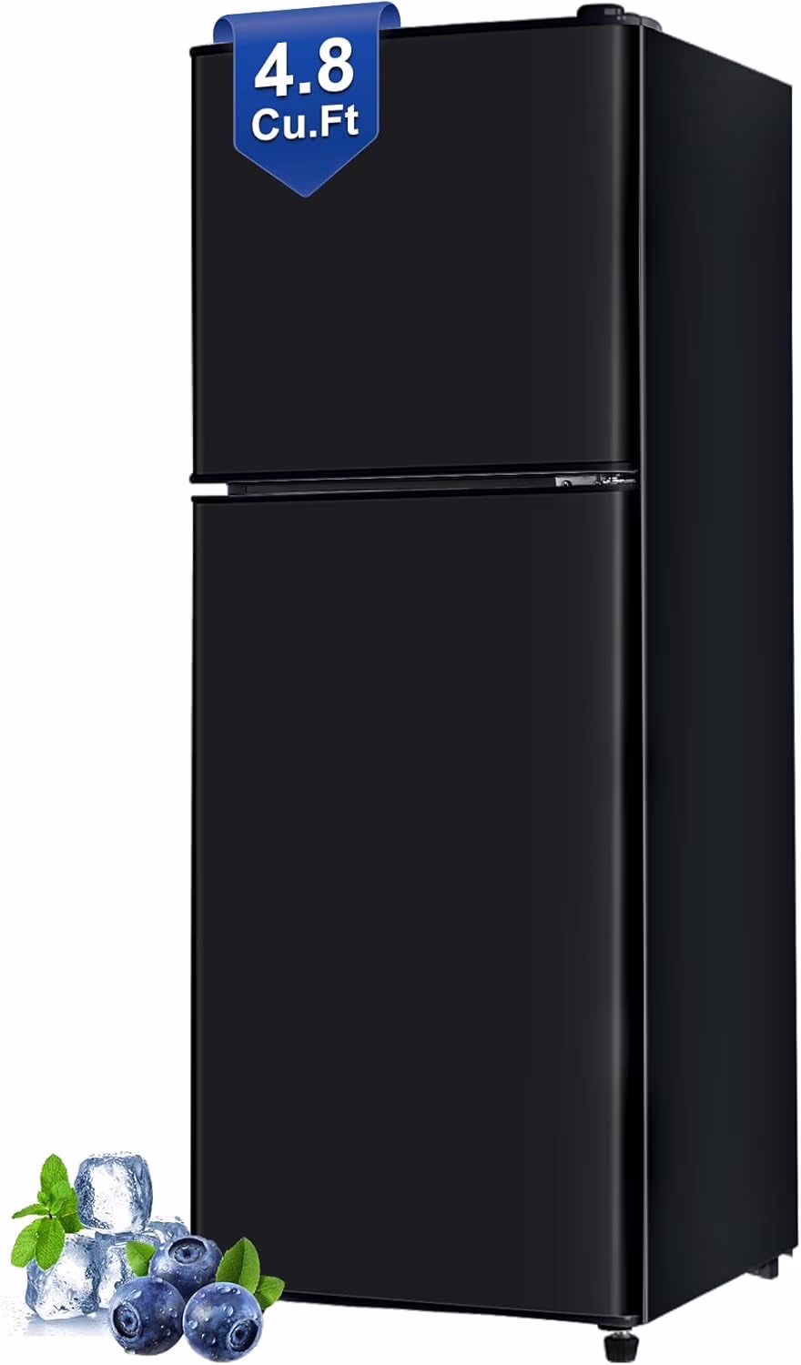 GGTB 4.8 Cu. Ft. Apartment Refrigerator with Freezer, Dorm Fridge with Adjustable Thermostat & Shelves, Mini Refrigerator Freezer for RV, Kitchen, Office, College, Black