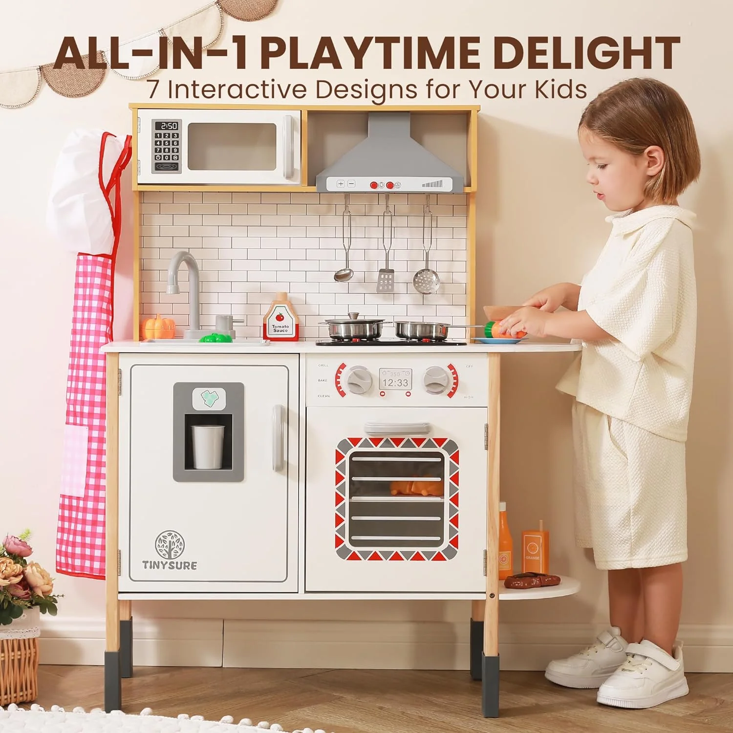 Play Kitchen for Kids - Toy Kitchen Set for Toddlers with Realistic Lights and Sounds, Kids Kitchen Playset with Abundant Toy Food Set